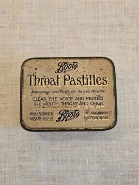 Vintage Boots Throat Pastilles/Lozenges Tin Box -Boots Pure Drug Co. England
